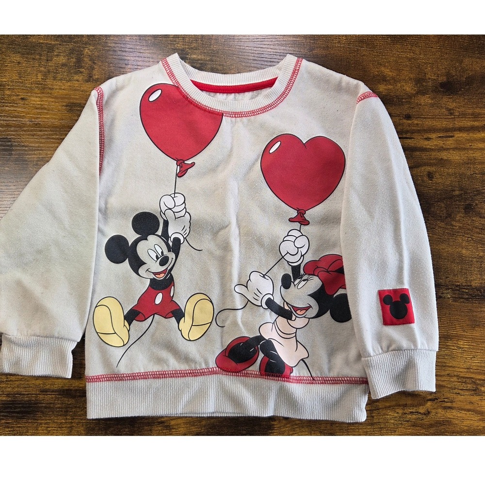 Disney Mickey and Minnie Mouse Heart Balloon Sweatshirt Cream Red 4T